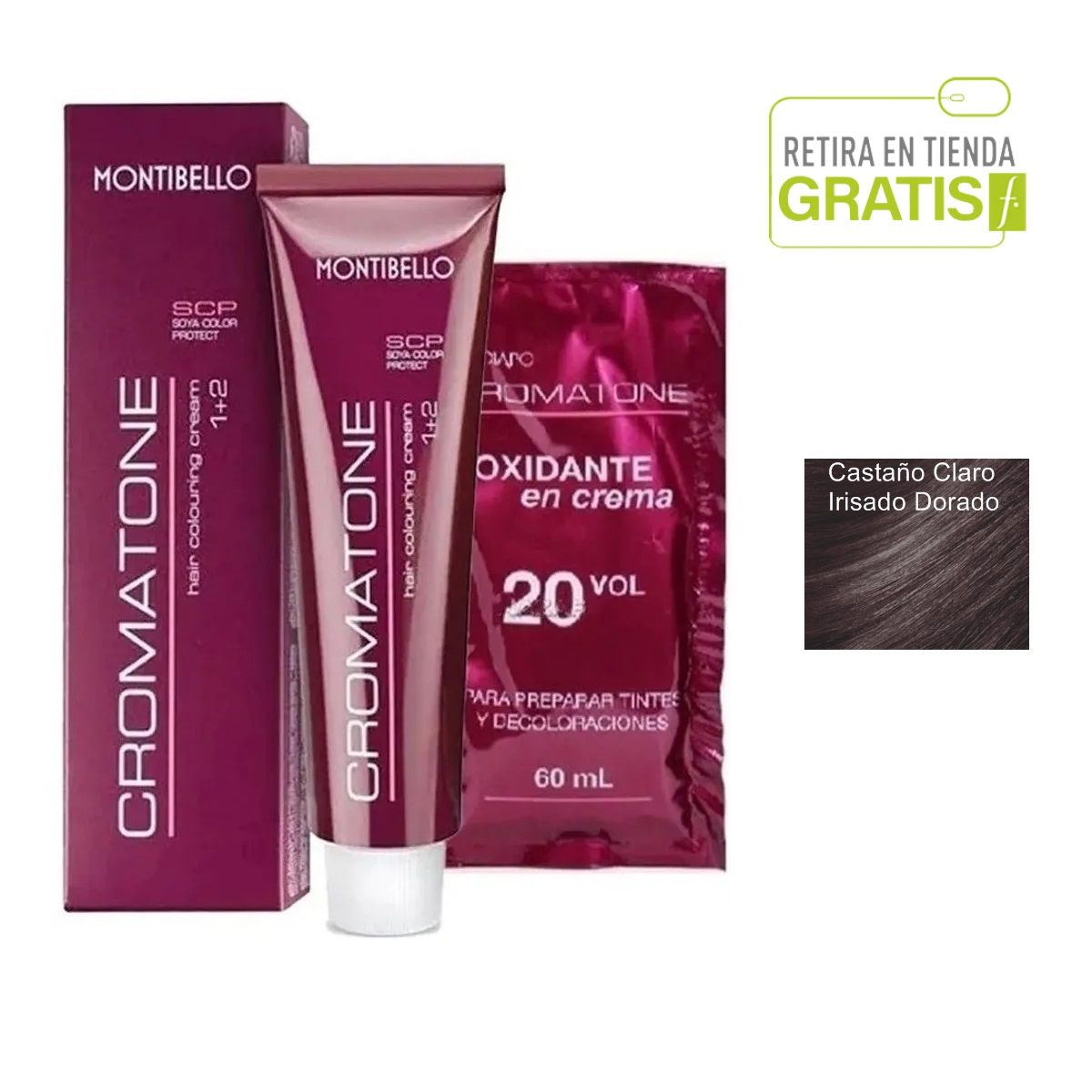 MONTIBELLO - Tintura Cromatone 5.23 Castaño Claro Irisado Dorado+  Oxidante