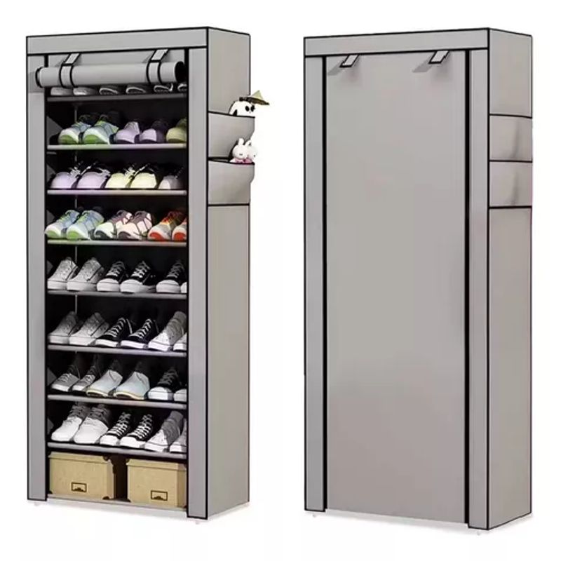 GENERICO - Zapatera armable de aluminio con tela plástica 9 niveles gris