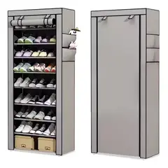 GENERICO - Zapatera armable de aluminio con tela plástica 9 niveles gris
