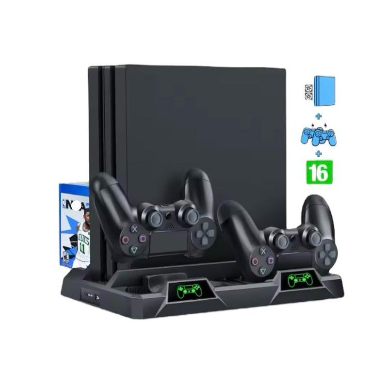 GENERICO - Base Compatible Con PlayStation4 Ps4 Con Ventiladores y Cargador Mando