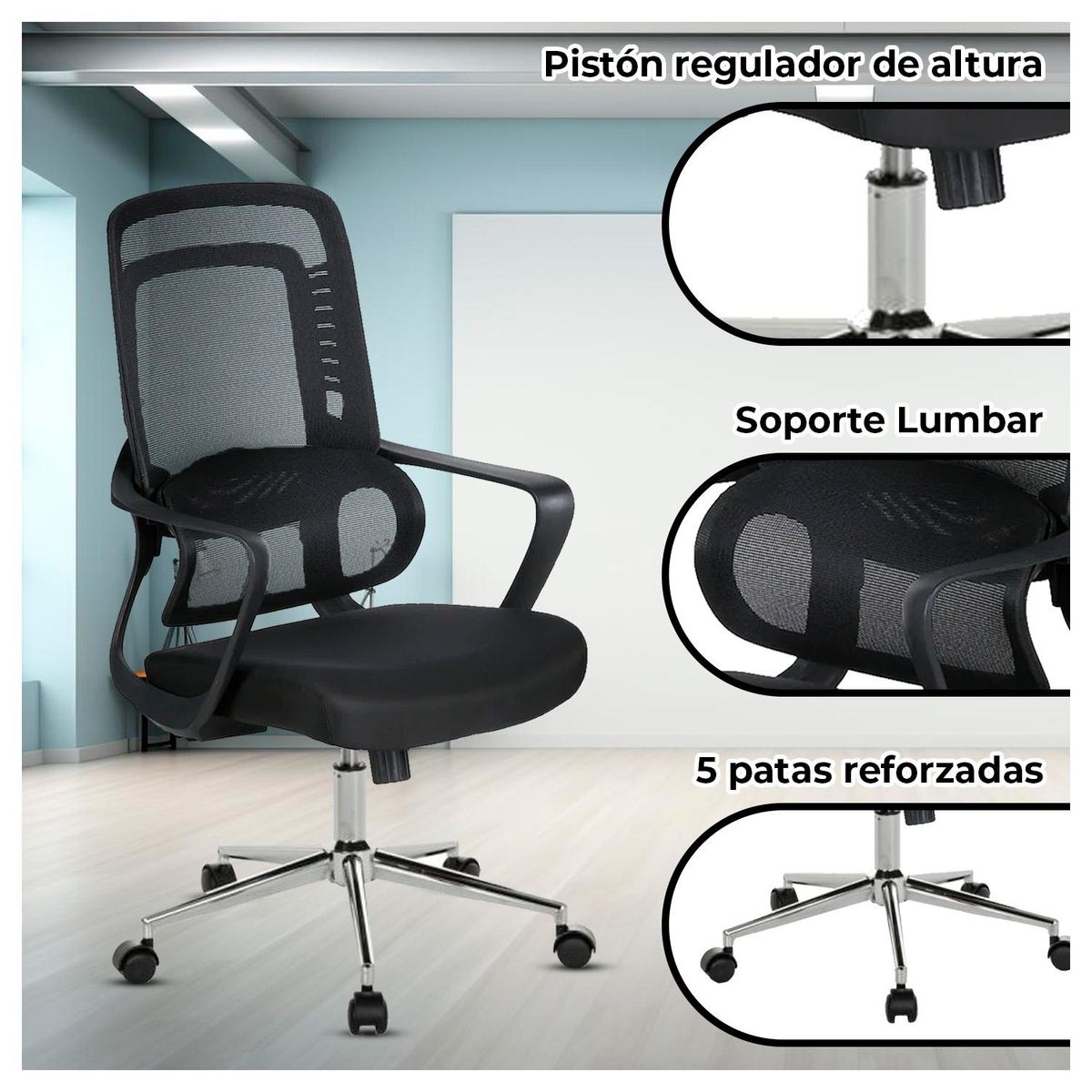 GLOBAL LATIN GROUP - Silla de Oficina Moderna Ajustable Ergonómica y Transpirable