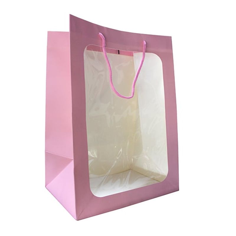 GENERICO - BOLSA DE REGALO VENTANA 30X20X16 CM ROSADO X12 UNI