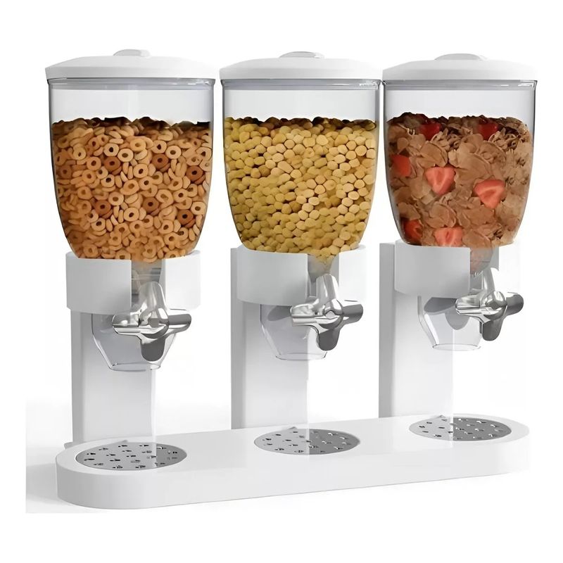 GENERICO - Dispensador Triple De Mesa Cereal Granos Frutos Secos Color Blanco