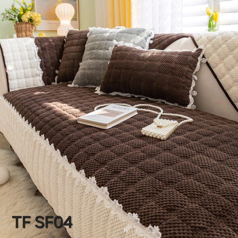 ANGELES DEL HOGAR - MANTA PARA SOFA TEJIDO BORDADO70CM X 70 CM  CAFÉ
