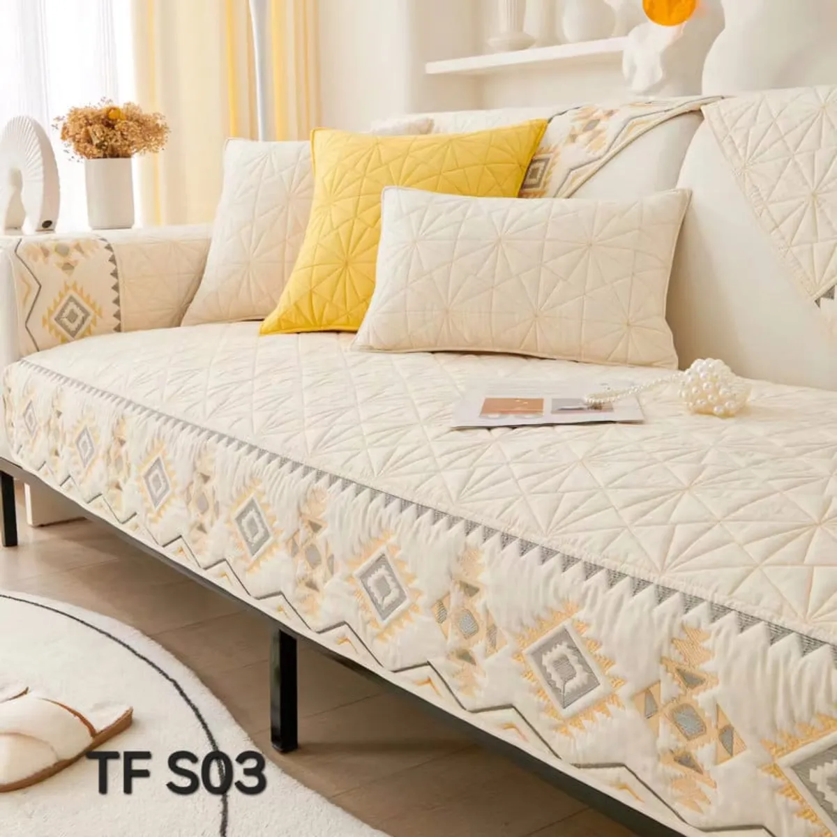 ANGELES DEL HOGAR - MANTA PARA SOFA  BORDADO 3 CUERPO 180X70   BEIGE TFS03