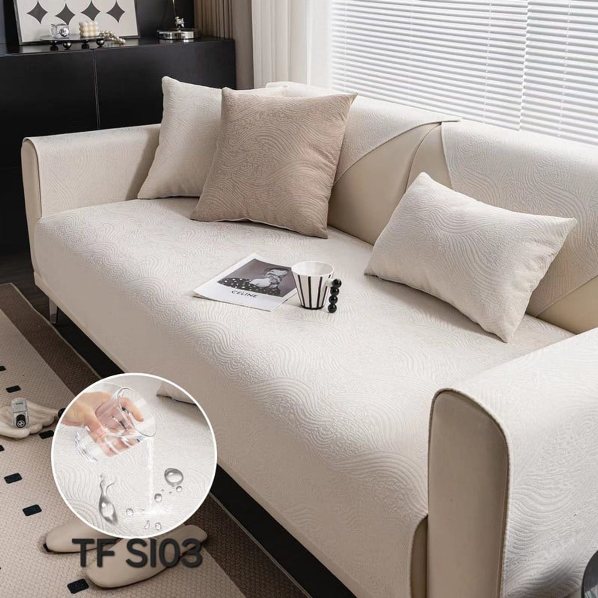 ANGELES DEL HOGAR - MANTA PARA SOFA BORDADO70CM X 70 CM  BEIGE