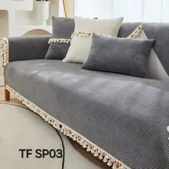 ANGELES DEL HOGAR - MANTA PARA SOFA BORDADA CON POMPONES 3 CUERPO 180X70 GRIS