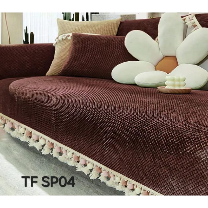 ANGELES DEL HOGAR - MANTA PARA SOFA BORDADO CON POMPONES 70 CM X 70 CM  CAFÉ