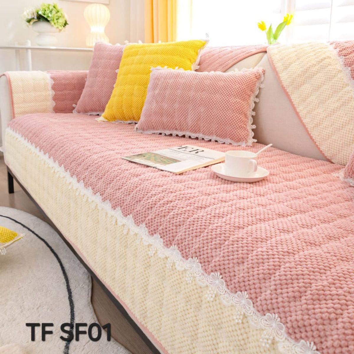 ANGELES DEL HOGAR - MANTA PARA SOFA TEJIDO BORDADO 3 CUERPO 180X70  ROSA