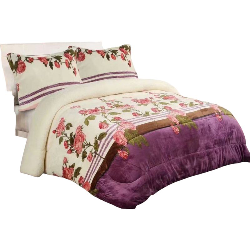 GENERICO - Cobertor De Invierno Plush Con Chiporro 2 Plaza + 2 Fundas Almohadas