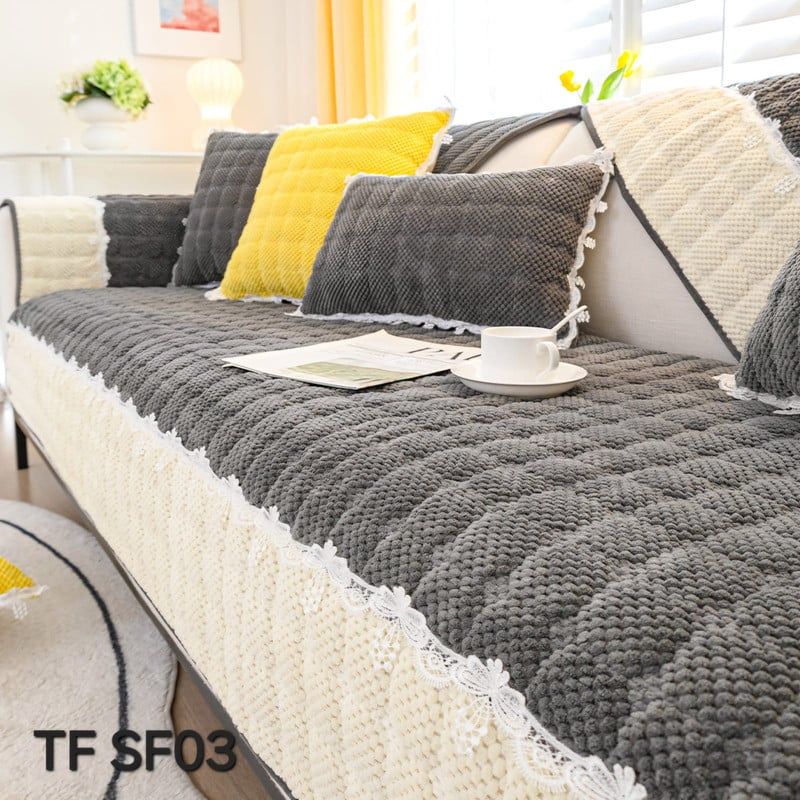 ANGELES DEL HOGAR - MANTA PARA SOFA TEJIDO BORDADO70CM X 70 CM  GRIS