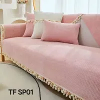 MANTA PARA SOFA BORDADA CON POMPONES 3 CUERPO 180X70 ROSA