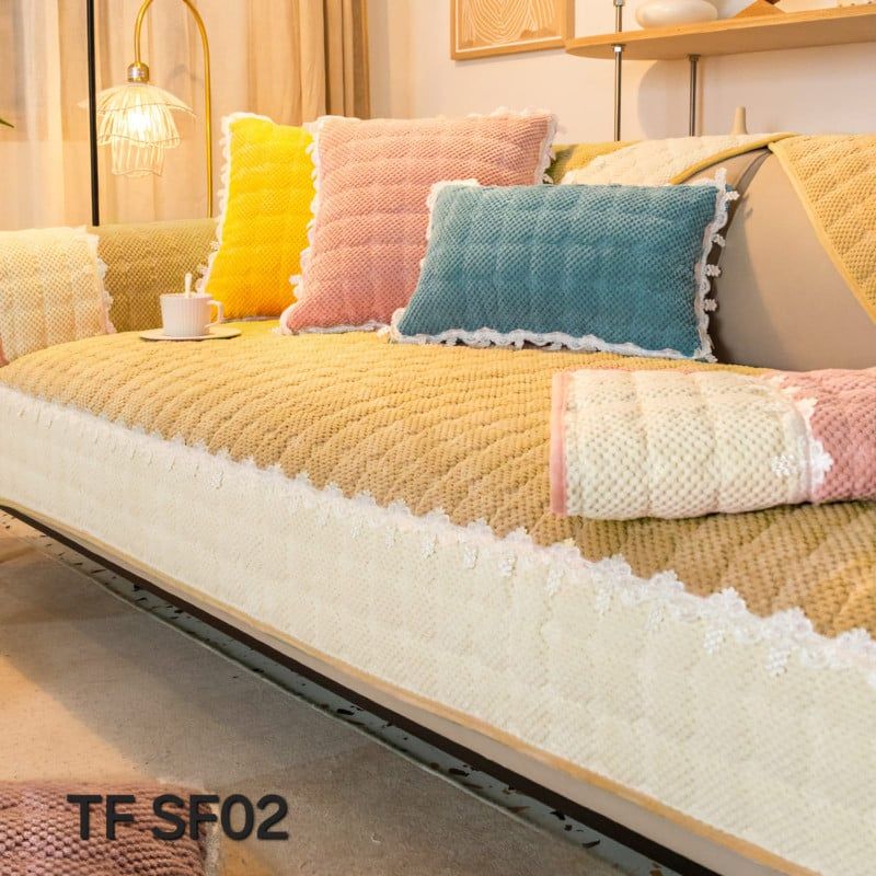 ANGELES DEL HOGAR - MANTA PARA SOFA TEJIDO BORDADO70CM X 70 CM  BEIGE