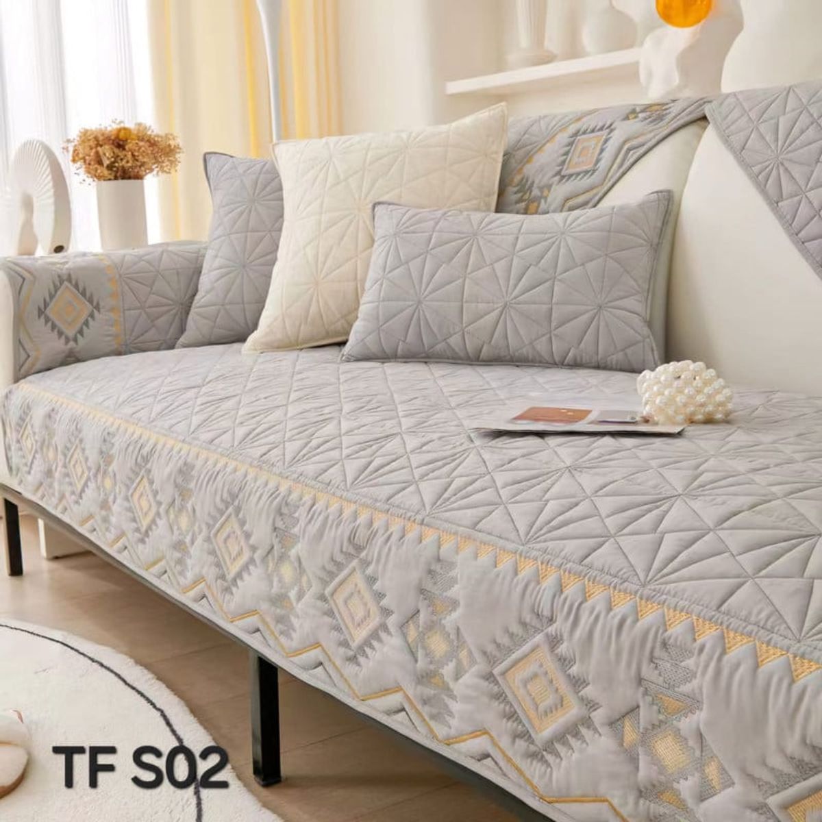 ANGELES DEL HOGAR - MANTA PARA SOFA  BORDADO 1 CUERPO 180X70   GRIS TFS02