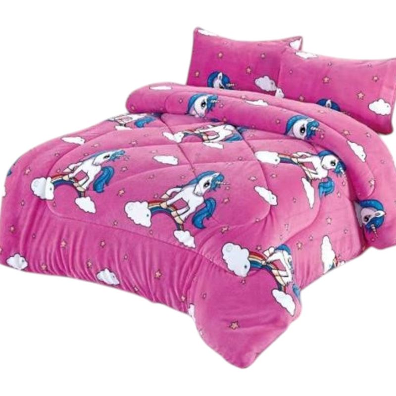 GENERICO - Plumon Plush Liso Con Chiporro 1.5 Plaza + 1 Funda De Almohada
