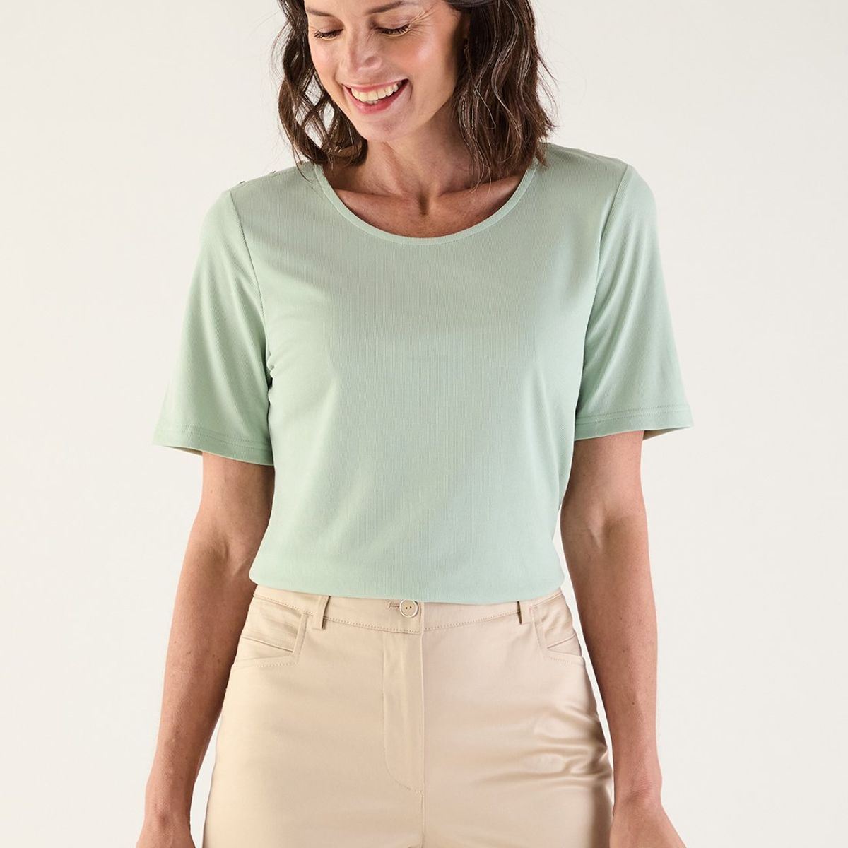 MA GRIFFE - Polera Manga Corta Verde Agua Mujer Magriffe