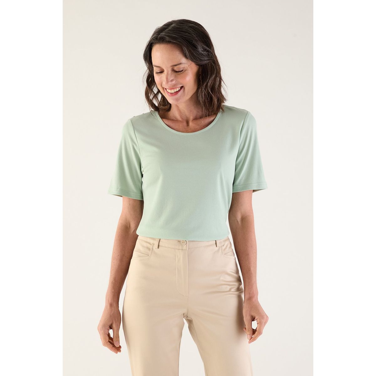 MA GRIFFE - Polera Manga Corta Verde Agua Mujer Magriffe