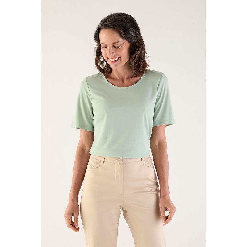 MA GRIFFE - Polera Manga Corta Verde Agua Mujer Magriffe