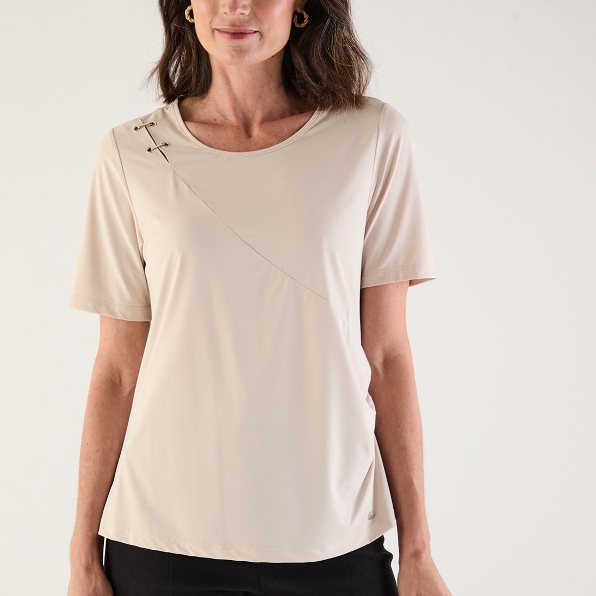 MA GRIFFE - Polera Manga Corta Beige Mujer Magriffe