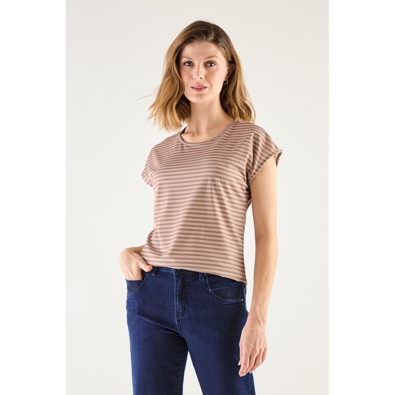 MA GRIFFE - Polera Manga Corta Beige Mujer Magriffe