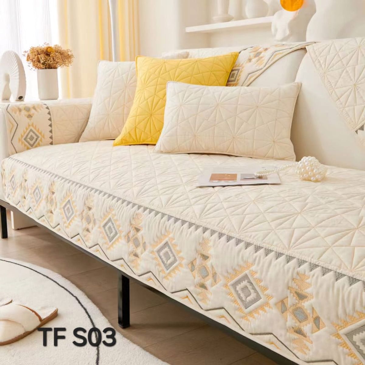 ANGELES DEL HOGAR - MANTA PARA SOFA  BORDADO 1 CUERPO 180X70   BEIGE TFS03