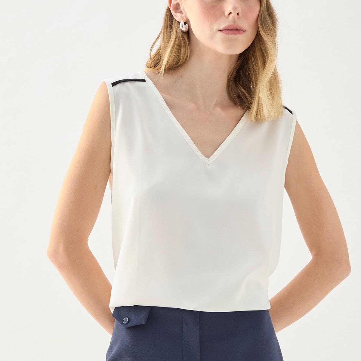 MA GRIFFE - Polera Sin Mangas Crudo Mujer Magriffe