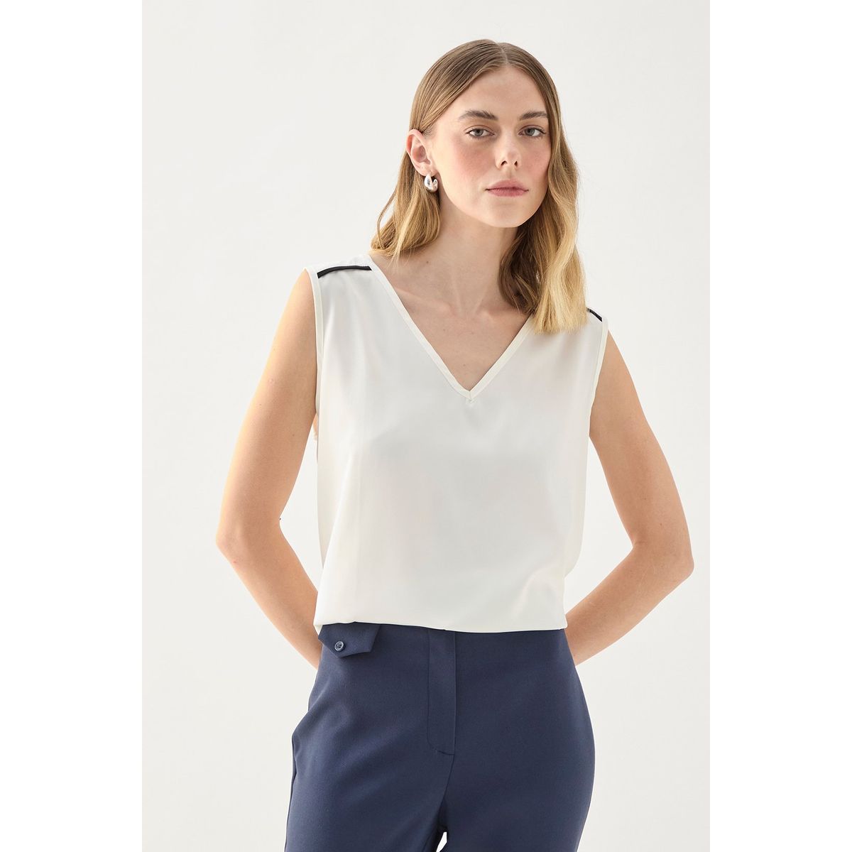 MA GRIFFE - Polera Sin Mangas Crudo Mujer Magriffe