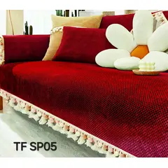 ANGELES DEL HOGAR - MANTA PARA SOFA BORDADO CON POMPONES 70 CM X 70 CM ROJO