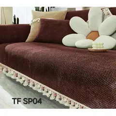 ANGELES DEL HOGAR - MANTA PARA SOFA BORDADO CON POMPONES 70 CM X 70 CM CAFÉ