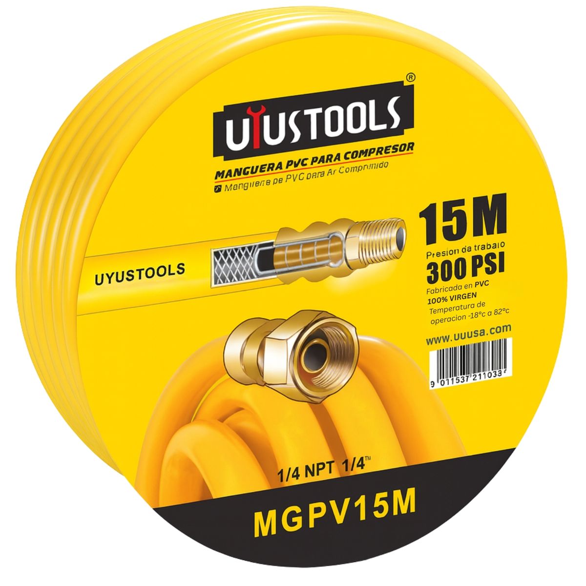 GRUPO UYUSA UYUSTOOLS - Manguera De Compresor De Aire 1/4 300 Psi 15 Metros Uyustools