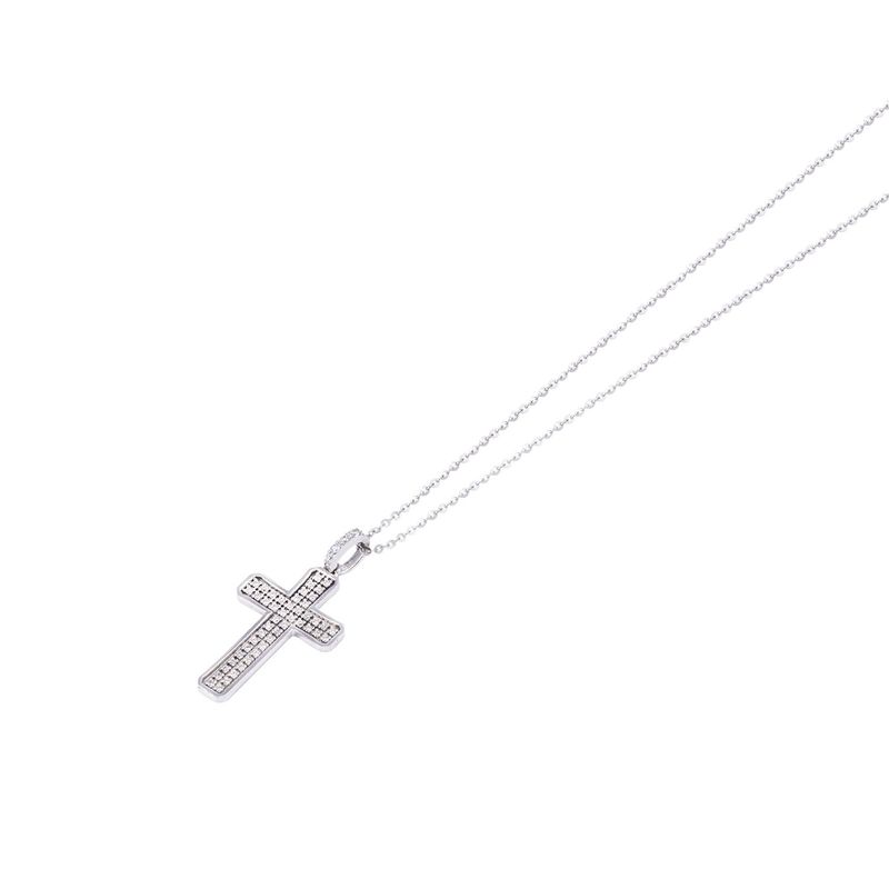 JB JOYAS BARON - Collar Oro Blanco 18kt Cruz Doble Riel Diamantes 12 Pts