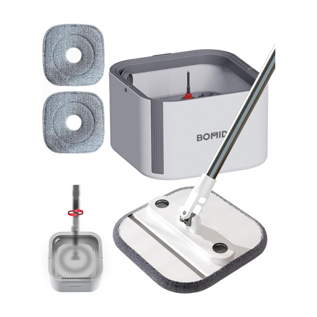 BOMIDI - Bomidi Trapero Giratorio con Balde Escurridor 2 Mopas Blanco