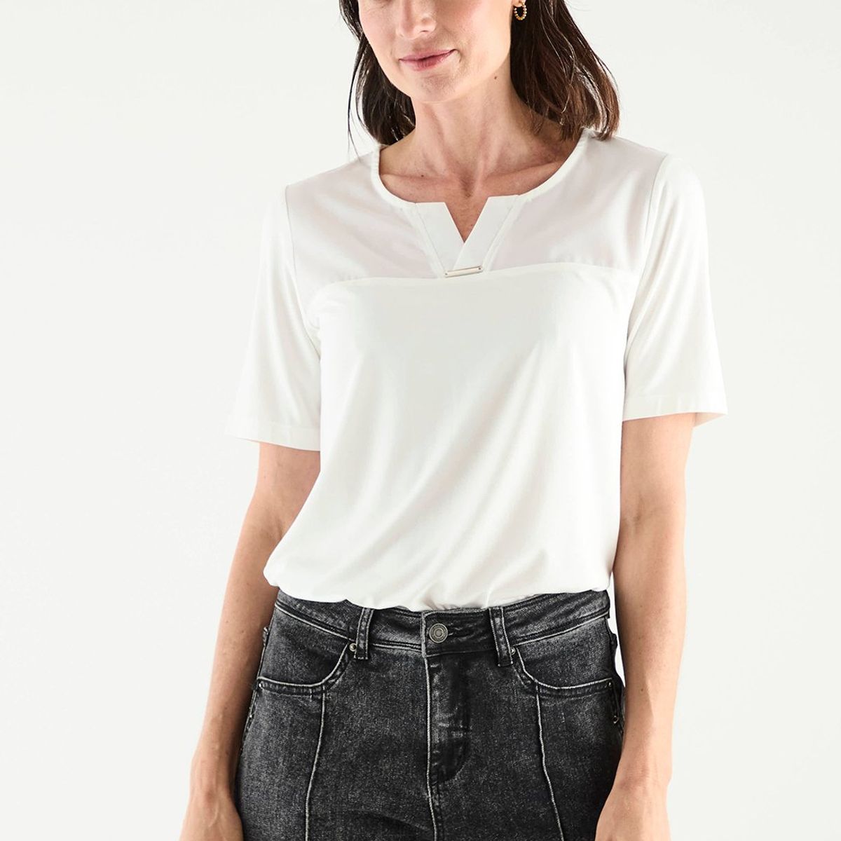 MA GRIFFE - Polera Manga Corta Crudo Mujer Magriffe