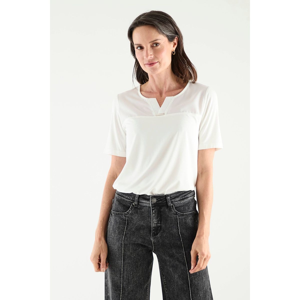 MA GRIFFE - Polera Manga Corta Crudo Mujer Magriffe