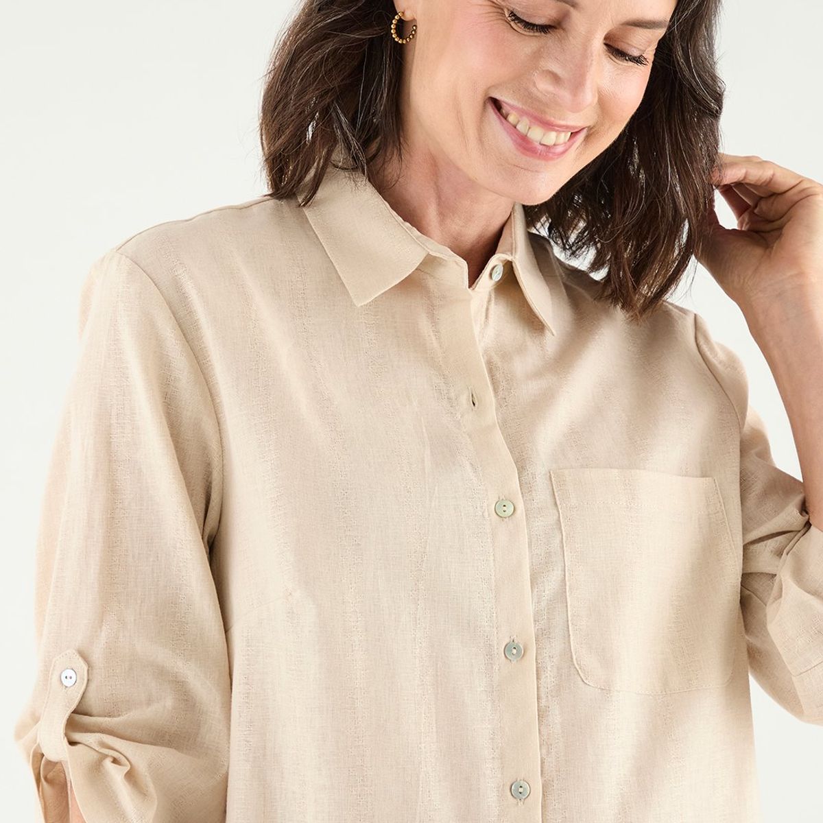 MA GRIFFE - Blusa Manga Larga Beige Mujer Magriffe