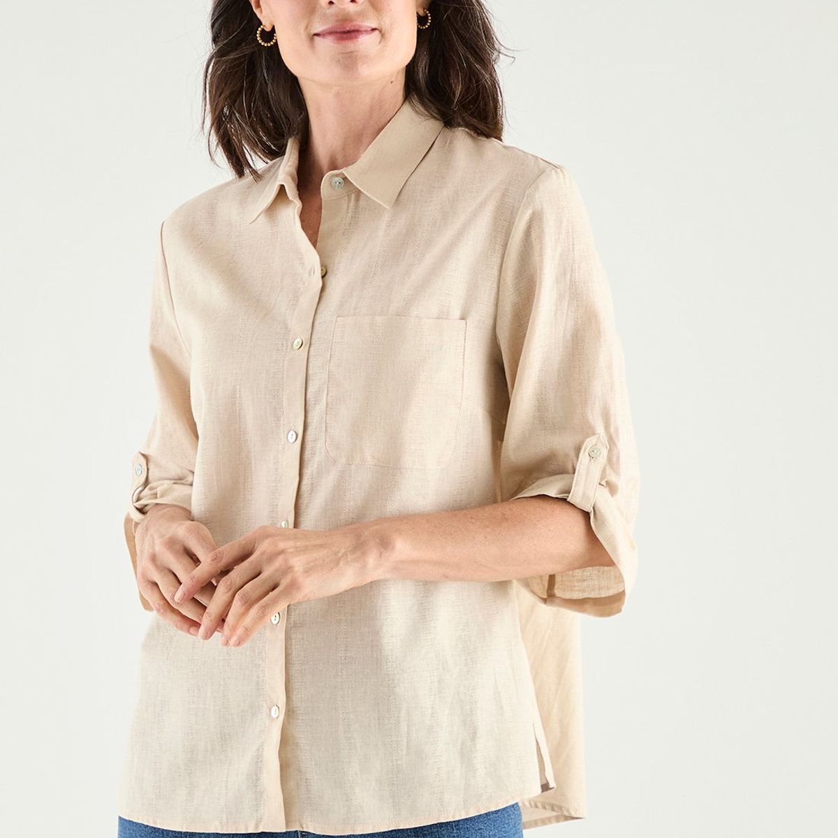 MA GRIFFE - Blusa Manga Larga Beige Mujer Magriffe