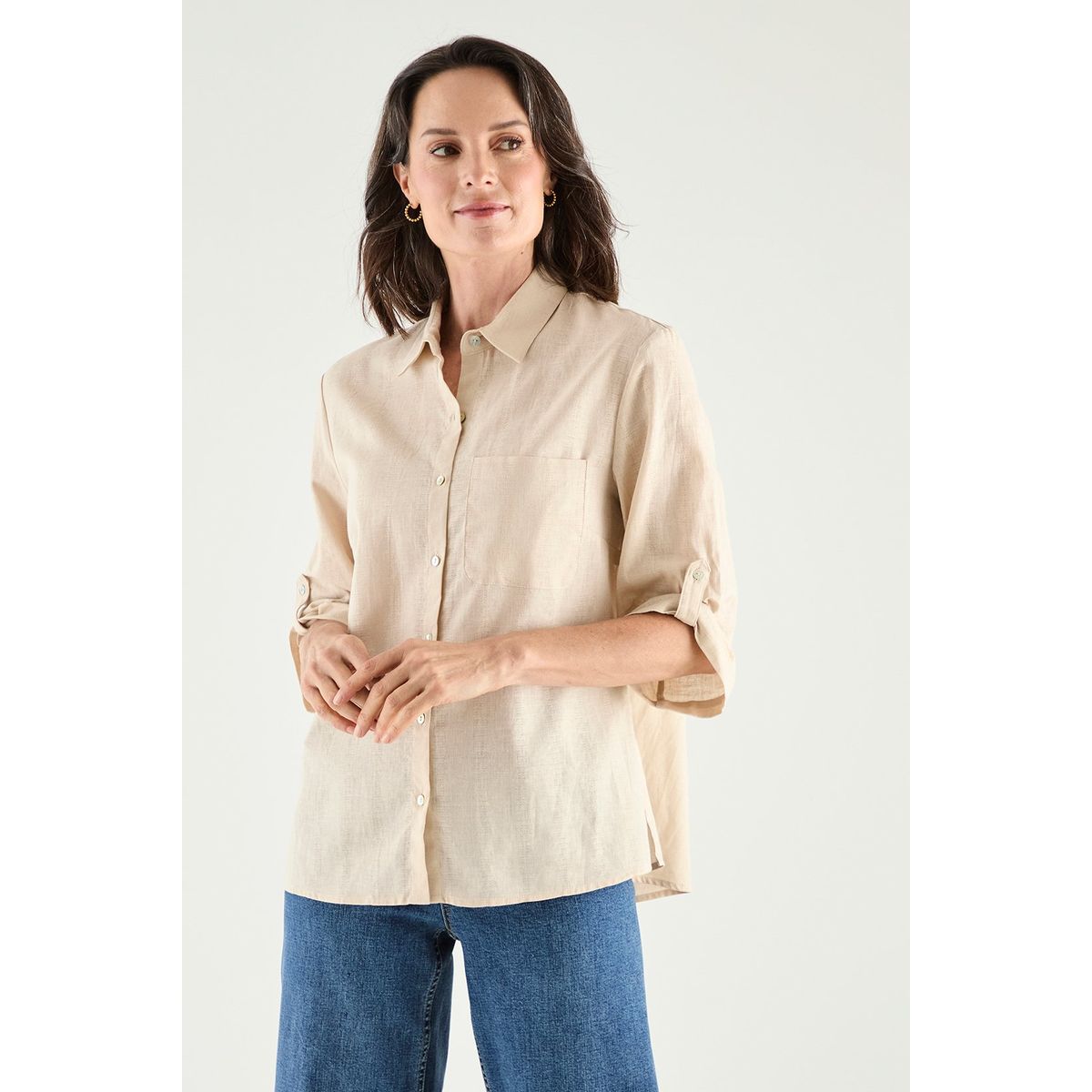 MA GRIFFE - Blusa Manga Larga Beige Mujer Magriffe