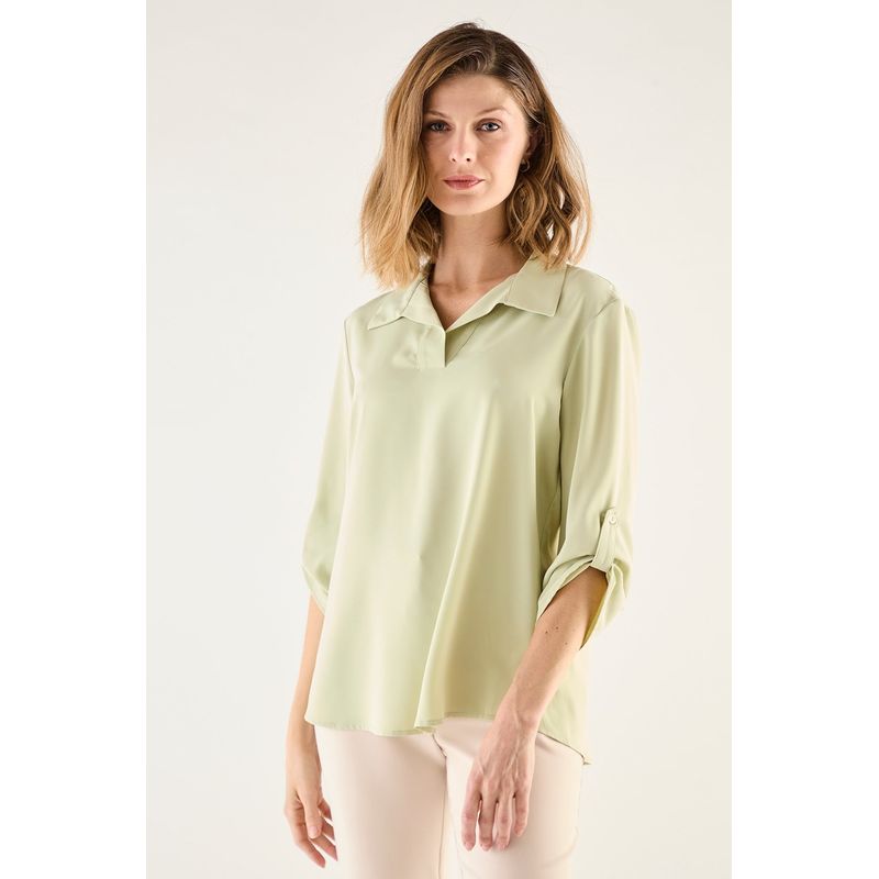 MA GRIFFE - Blusa Manga Larga Verde Agua Mujer Magriffe