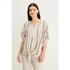 MA GRIFFE - Blusa Manga Corta Crudo Mujer Magriffe