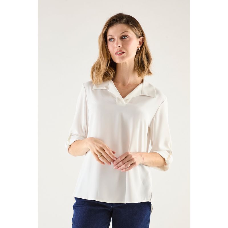 MA GRIFFE - Blusa Manga Corta Crudo Mujer Magriffe