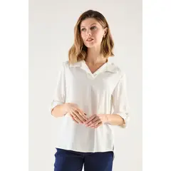 MA GRIFFE - Blusa Manga Corta Crudo Mujer Magriffe