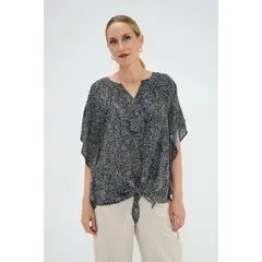 MA GRIFFE - Blusa Manga Corta Negro Mujer Magriffe