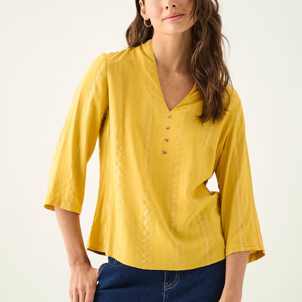ASH - Blusa Manga Larga Mostaza Mujer Ash