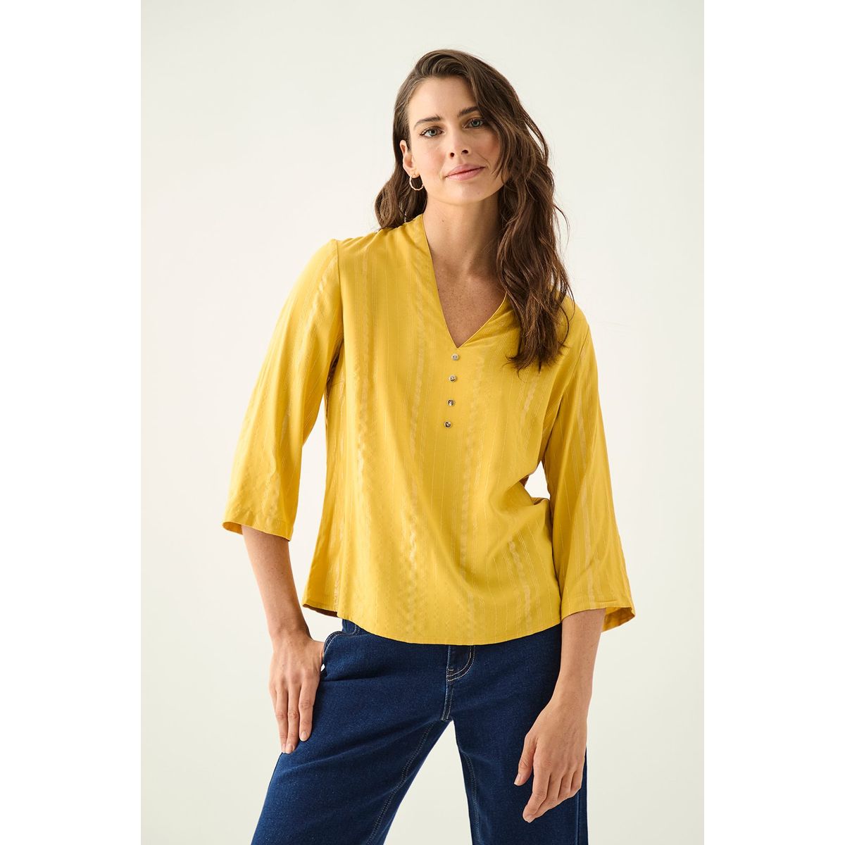 ASH - Blusa Manga Larga Mostaza Mujer Ash
