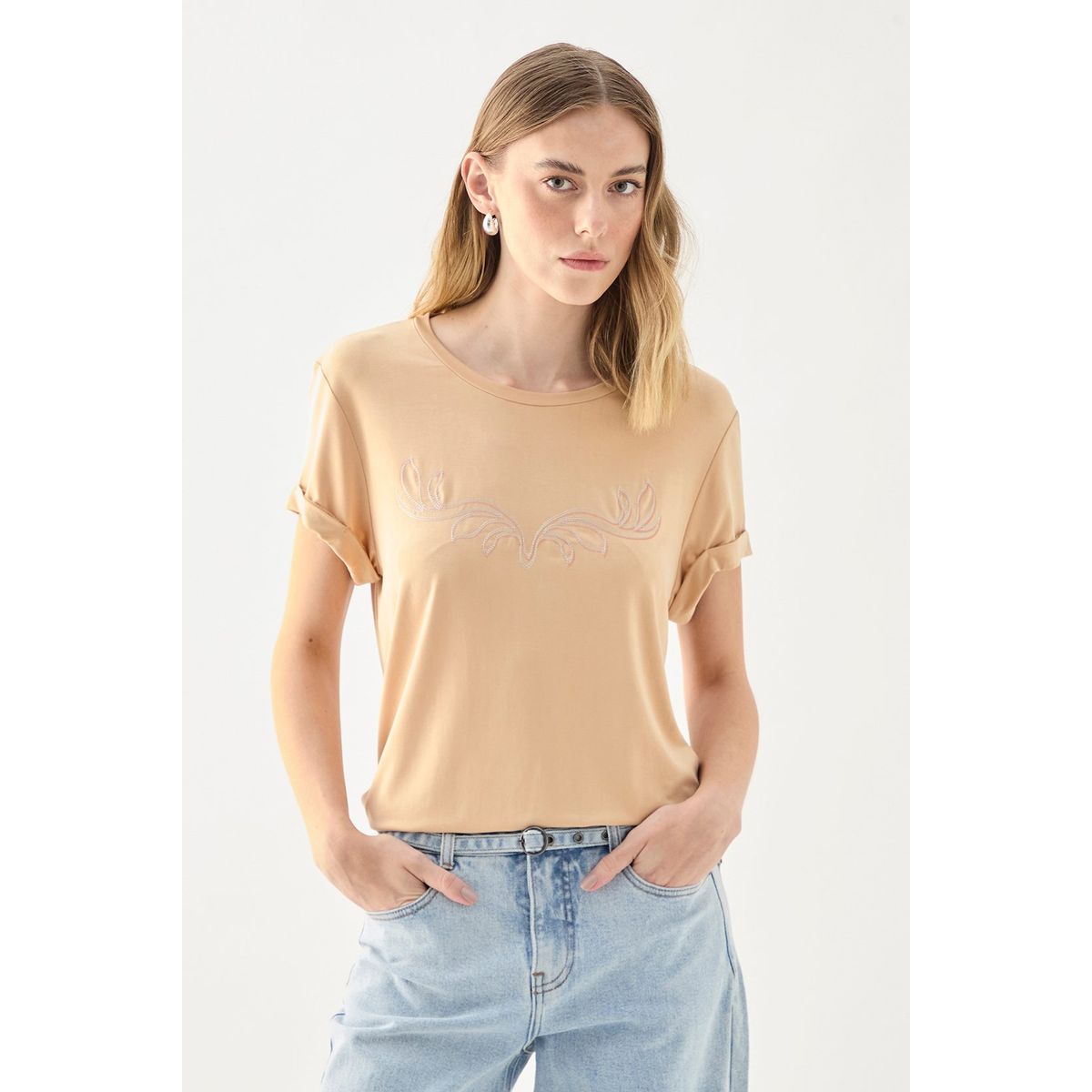ASH - Polera Manga Corta Beige Mujer Ash