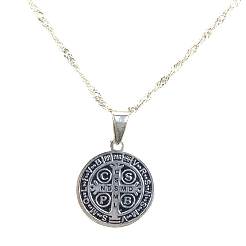 GENERICO - Collar Medalla Cruz San Benito de Plata Protección y Fe