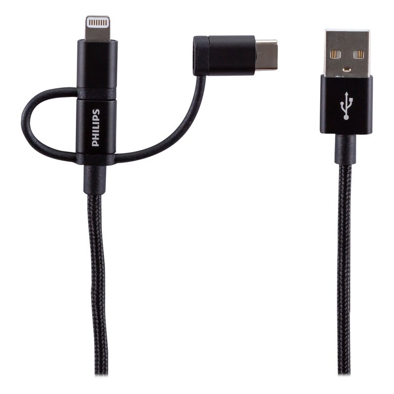 PHILIPS - CABLE 3 EN 1 IPH/AND/USBC NEGRO DLC2608BK/97 OPEN BOX