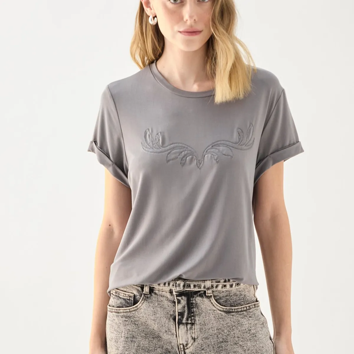 ASH - Polera Manga Corta Gris Marengo Mujer Ash