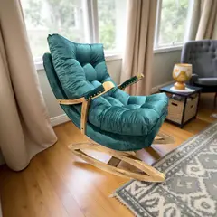 MUEBLES NEW - SILLA MECEDORA COQUETTE CON APOYA BRAZO VERDE ESMERALDA FELPA