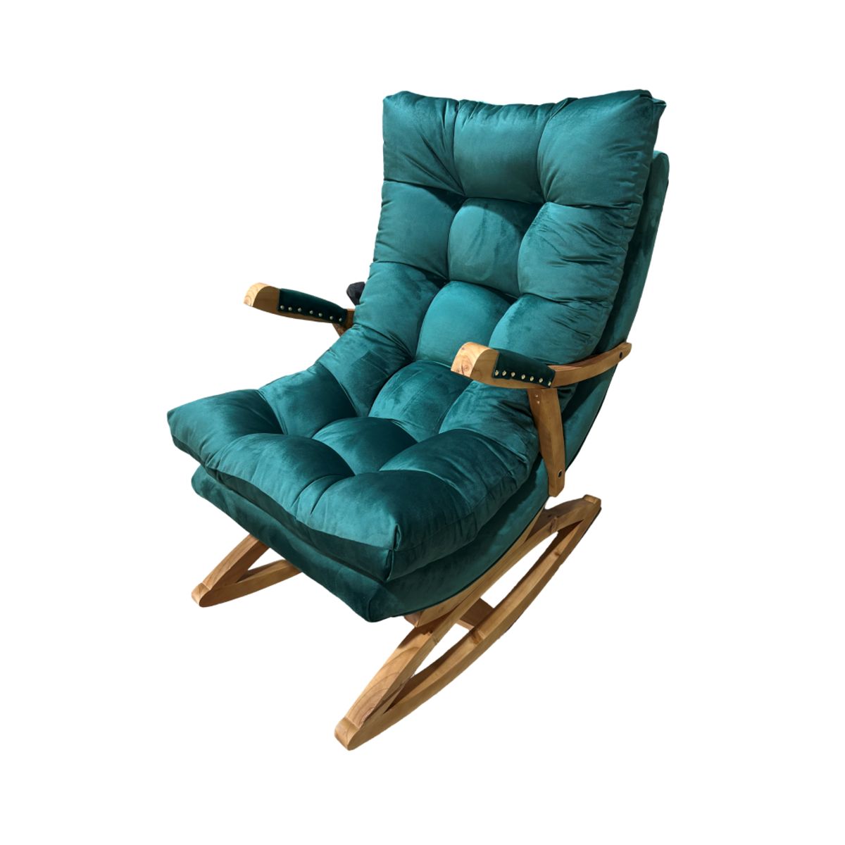 MUEBLES NEW - SILLA MECEDORA COQUETTE CON APOYA BRAZO VERDE ESMERALDA FELPA.
